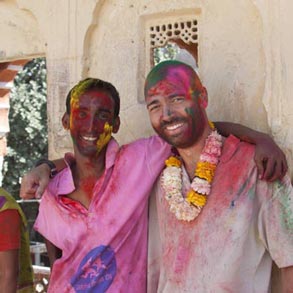 Jay and a friend after ceelbrtinh the festival of Holi in Jaipur, India