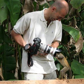 Jay trying to teach photography to a monkey